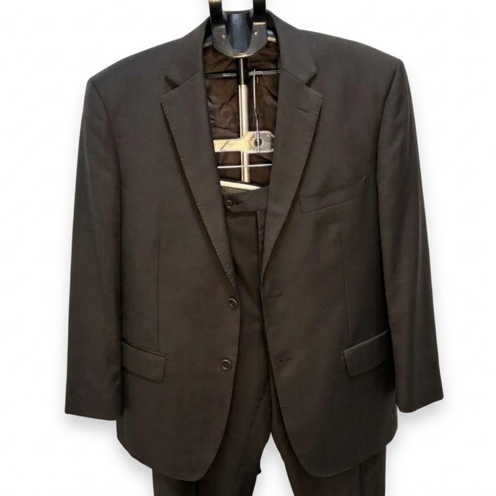 Pronto Uomo Signature Mens 46R Suit 2 Piece Set 100% Wool Made in Italy Brown